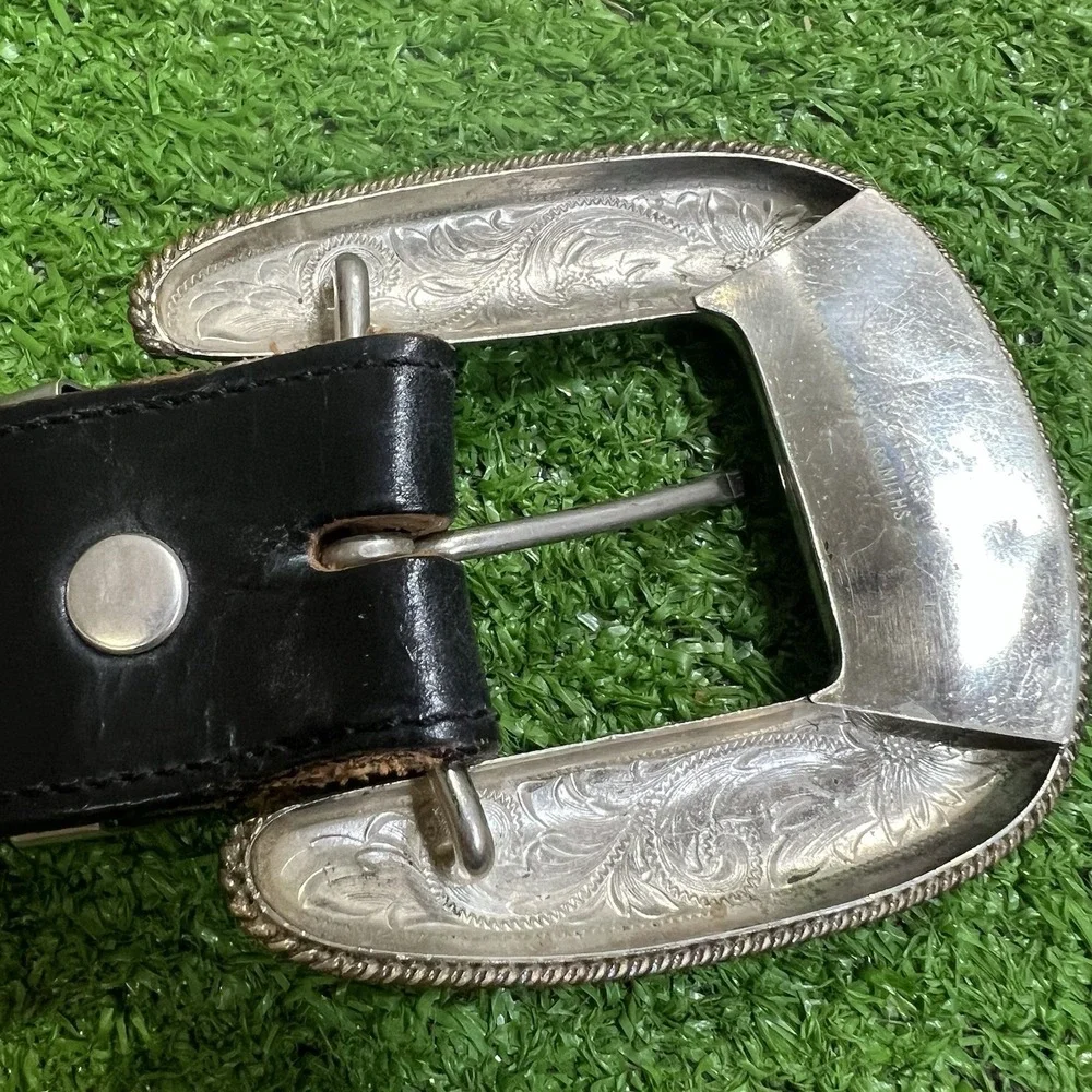 Vintage‎ Montana Silversmith Buckle Brass Silver Floral Circle Y Belt Size 42
